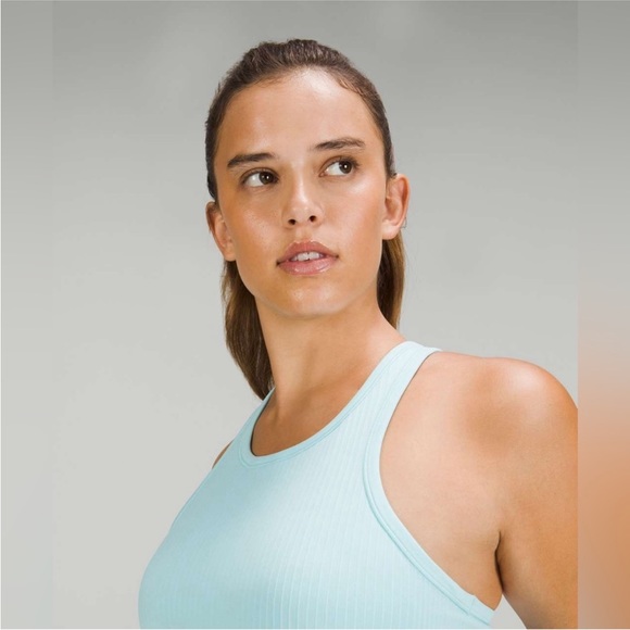 LULULEMON Ebb to Street Cropped Racerback Tanktop Icing Blue Size 8 - Picture 3 of 4
